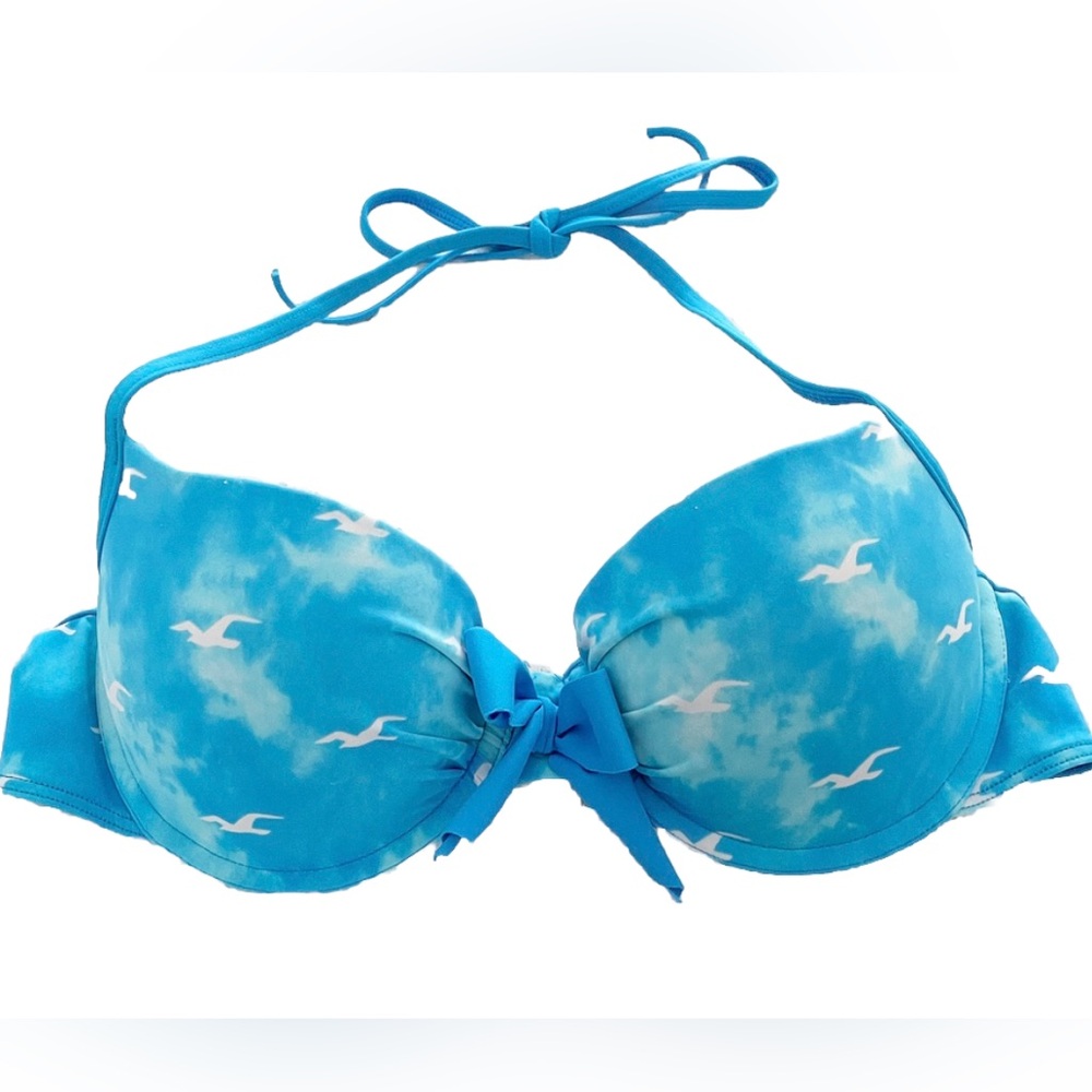 Hollister Bikini Top Women’s M Blue Push-up Bird Logo In The Sky Print